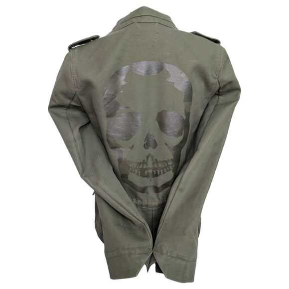 Zadig & Voltaire Vedam Kaki Green Skull Back Structured Cotton Utility Jacket XS - Picture 12 of 12